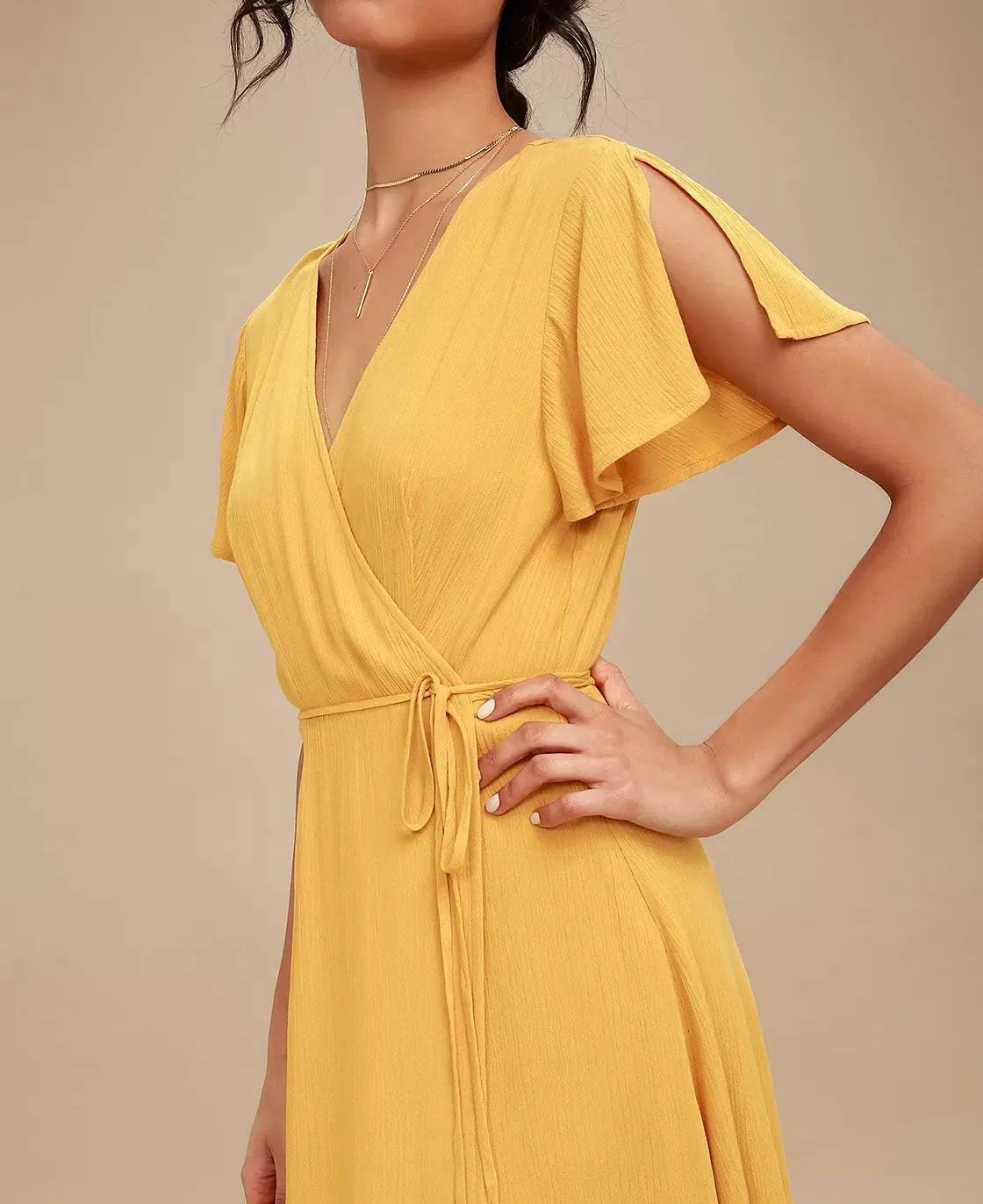 R.Vivimos Women Summer Cotton Short Sleeves V Neck Casual Wrap Mini Dresses