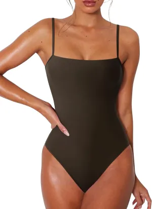 RXRXCOCO Women Sexy One Piece Swimsuits Tummy Control Square Neck Bathing Suit Backless Swimwear