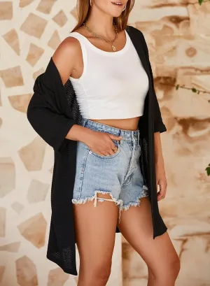 SHEWIN Women's Cardigans Casual 3/4 Short Sleeve Open Front Waffle Knit Lightweight Kimonos Cardigan Sweaters for Women