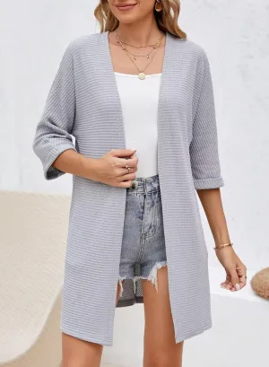 SHEWIN Women's Cardigans Casual 3/4 Short Sleeve Open Front Waffle Knit Lightweight Kimonos Cardigan Sweaters for Women