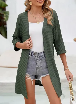 SHEWIN Women's Cardigans Casual 3/4 Short Sleeve Open Front Waffle Knit Lightweight Kimonos Cardigan Sweaters for Women