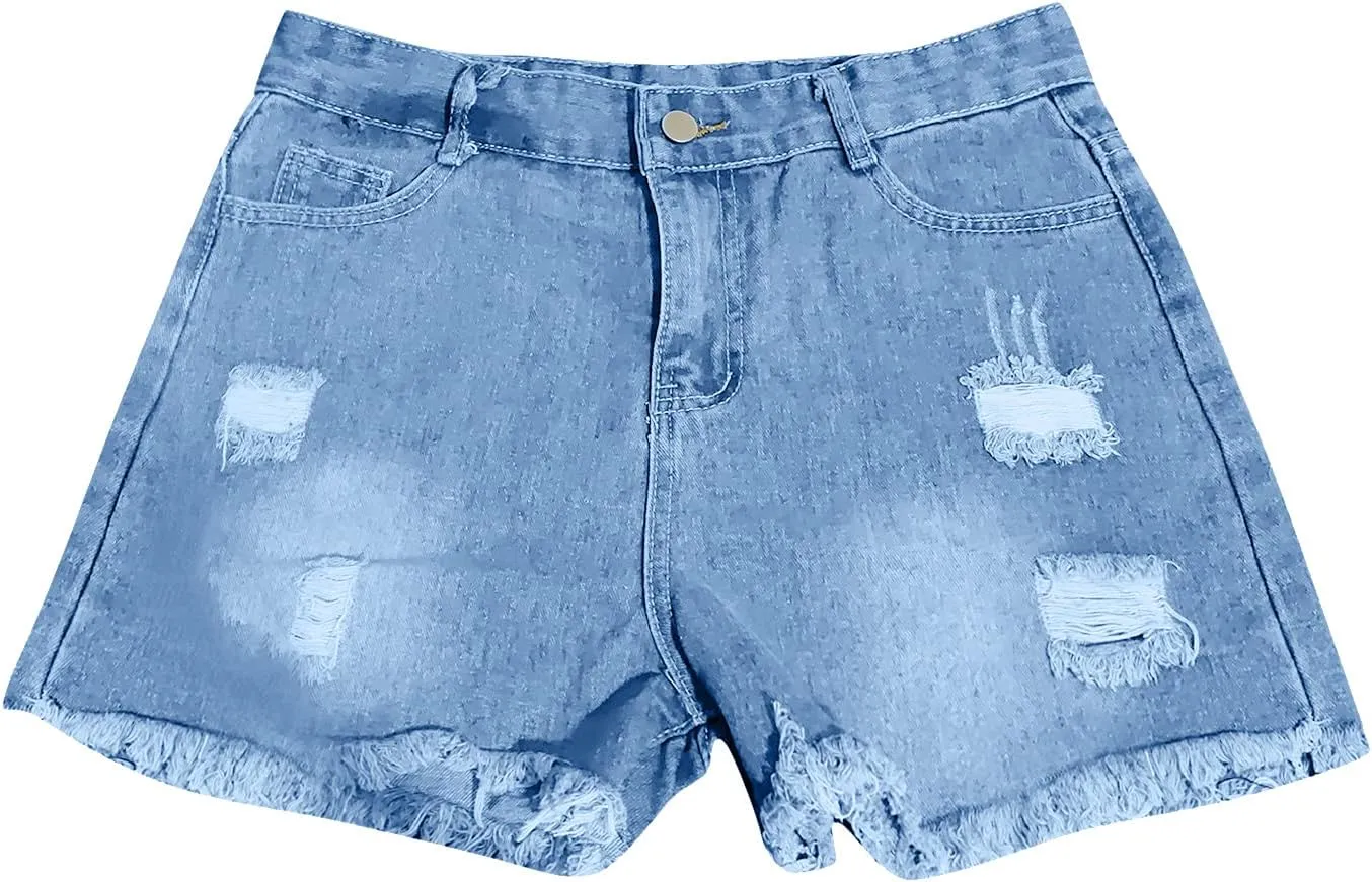 Shorts for Women Denim Casual High Waist Stretchy Boyfriend Shorts Jeans Solid Fray Hem Hot Short Pants