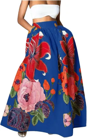 Skirts for Women Women Summer High Waisted Floral Printed Long Skirts Boho Flowy A Line Maxi Skirt with Pockets