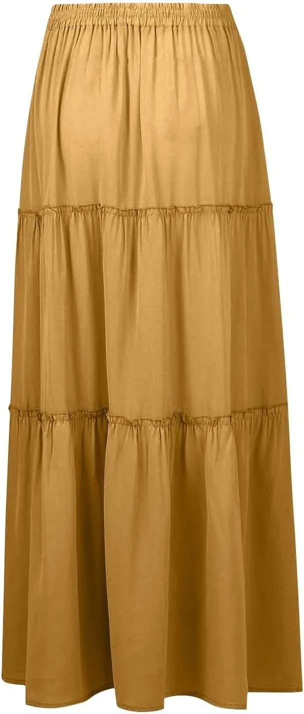 Skirts for Women,Elastic High Waisted Flowy Long Skirts 2025 Trendy Linen Womens Boho Maxi Skirt with Pockets