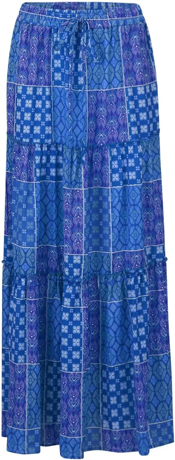 Skirts for Women,Flowy Long Skirts 2025 Pleated Womens Boho Maxi Skirt with Pockets Elastic High Waisted Summer