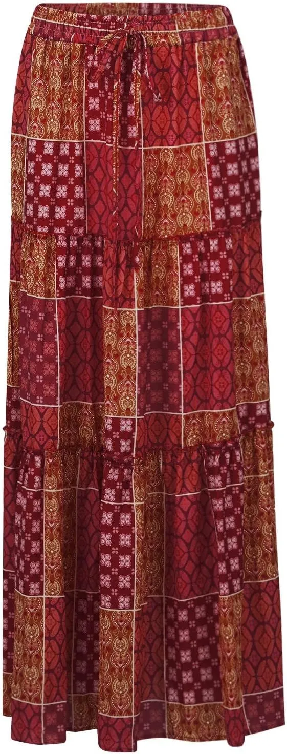 Skirts for Women,Womens Boho Maxi Skirt with Pockets Linen Flowy Long Skirts 2025 Elastic High Waisted Trendy