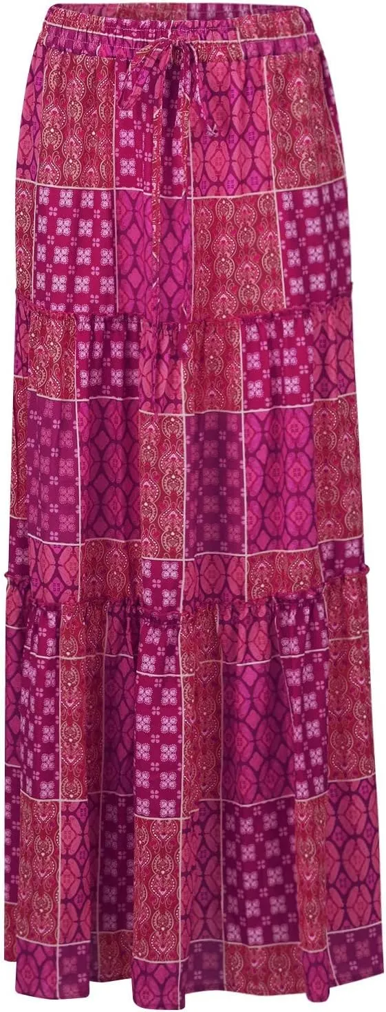 Skirts for Women,Womens Boho Maxi Skirt with Pockets Linen Flowy Long Skirts 2025 Elastic High Waisted Trendy