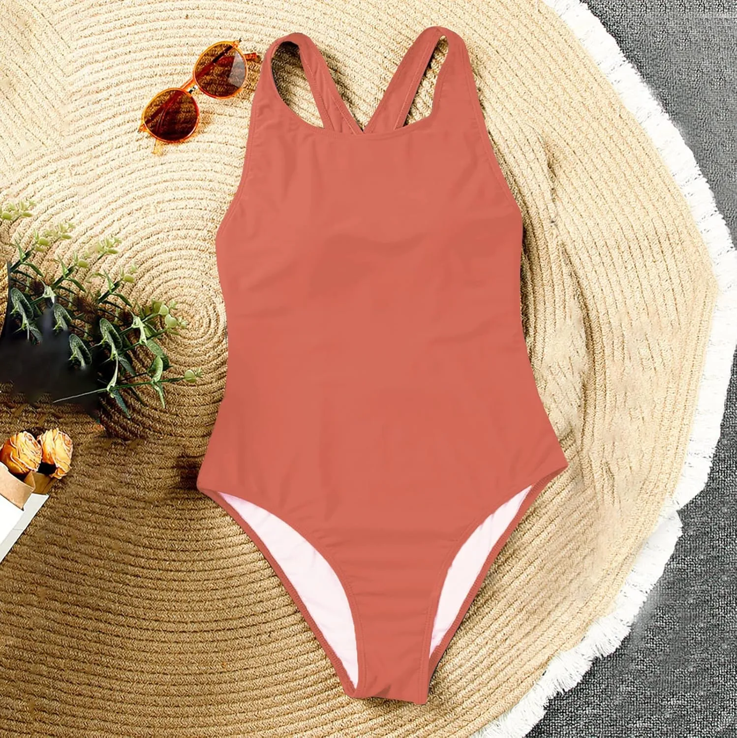 Slimming One Piece Bathing Suit Simple Slimming Back Covering The Belly and Looking Wrap Tie Back One Piece Swimsuit