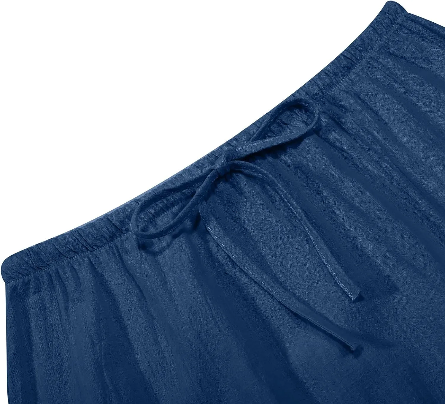 Summer Boho Linen Skirts for Women Casual Loose Maxi Length Drawstring Low Rise A-Line Flowy Long Beach Skirt
