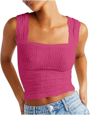 Summer Crop Tops Sexy Square Neck Tank Top Women Cute Floral Going Out Shirts Slim Fit Cropped Cami Blouse
