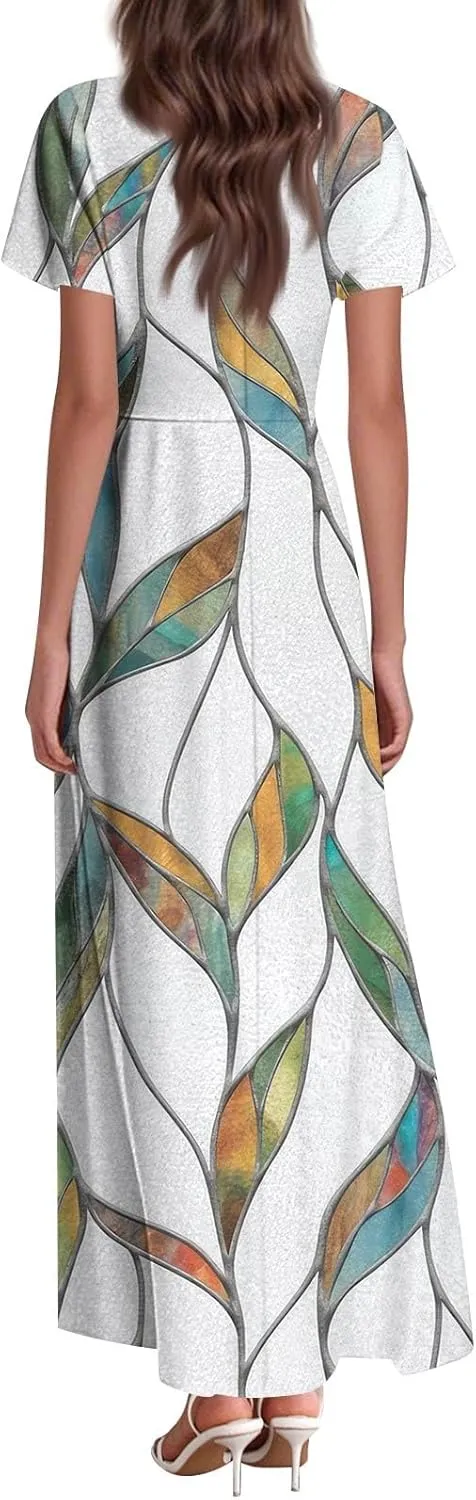 Summer Dresses for Women 2025 Elegant Classy Flowy Ruffle Swing V Neck A Line Dress Casual Boho Long Maxi Sundresses
