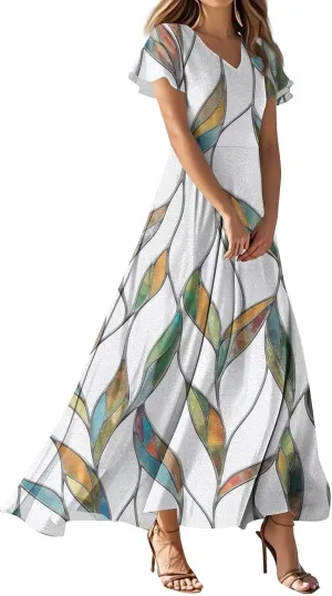 Summer Dresses for Women 2025 Elegant Classy Flowy Ruffle Swing V Neck A Line Dress Casual Boho Long Maxi Sundresses