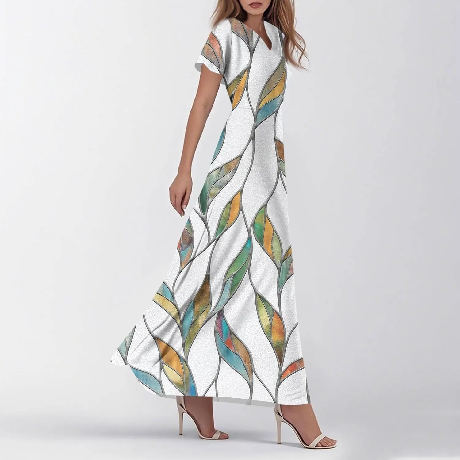 Summer Dresses for Women 2025 Elegant Classy Flowy Ruffle Swing V Neck A Line Dress Casual Boho Long Maxi Sundresses