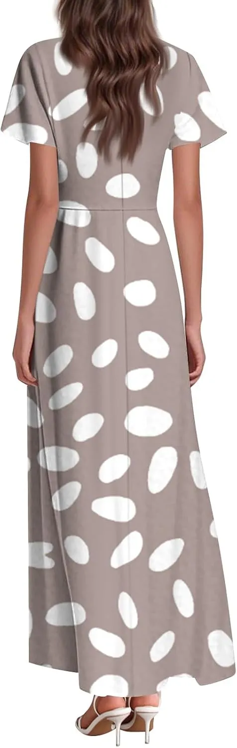 Summer Dresses for Women 2025 Elegant Classy Flowy Ruffle Swing V Neck Church Dress Casual Vacation Long Sundresses