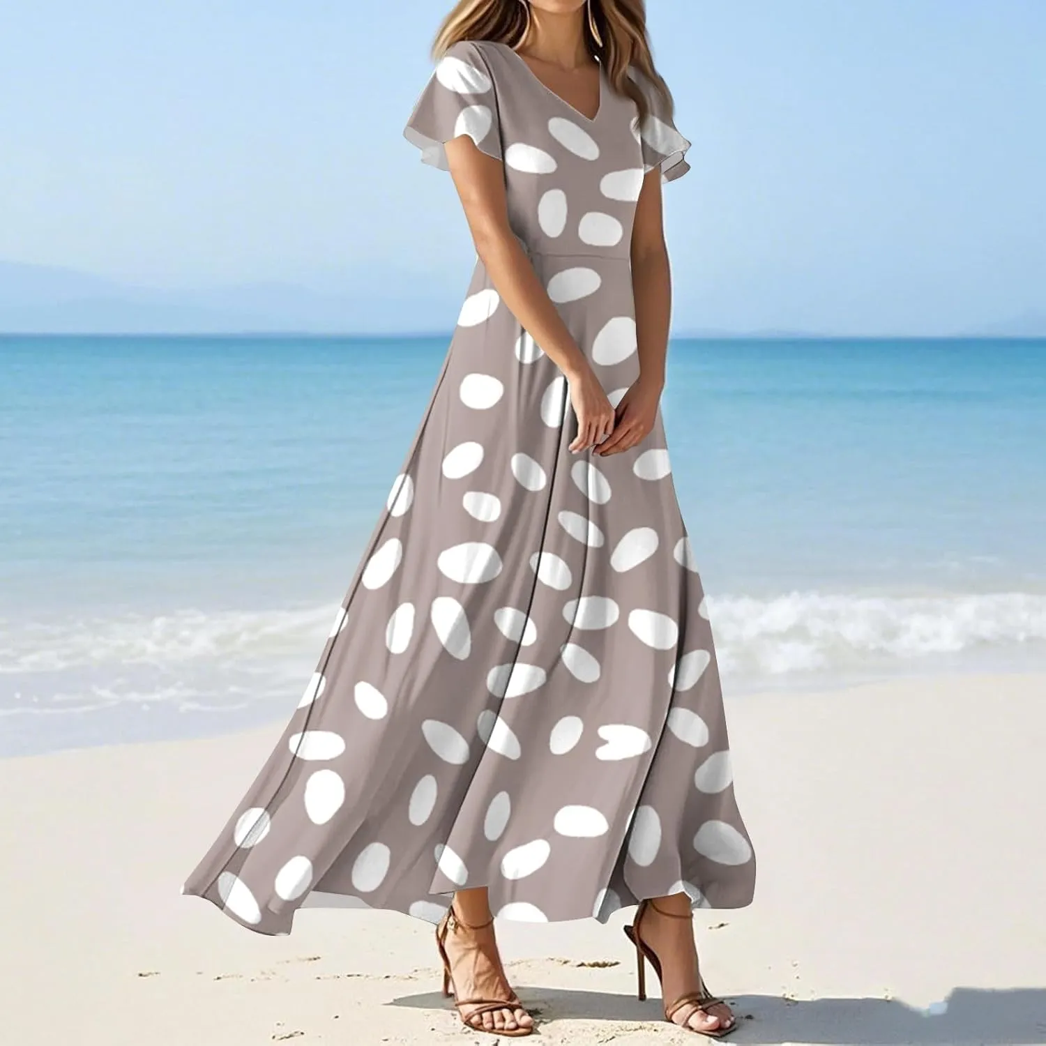 Summer Dresses for Women 2025 Elegant Classy Flowy Ruffle Swing V Neck Church Dress Casual Vacation Long Sundresses