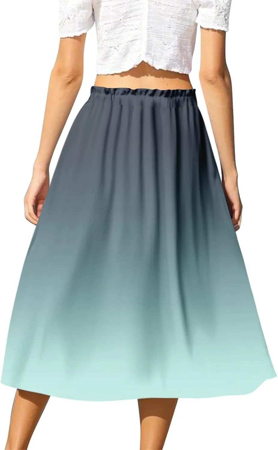 Summer Midi Skirts for Women 2025 Drawstring Elastic Waist Calf Length Skirts Pleated A-Line Polka Dots Boho Skirt