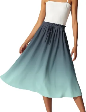 Summer Midi Skirts for Women 2025 Drawstring Elastic Waist Calf Length Skirts Pleated A-Line Polka Dots Boho Skirt