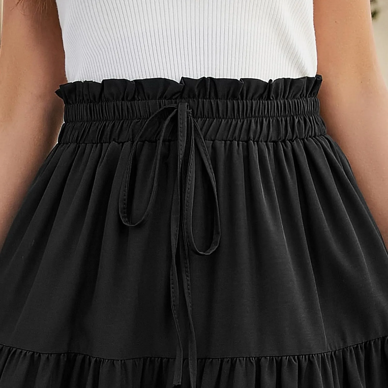 Summer Skirt for Women Comfy Tiered Elastic High Waisted Pleated Skirts Vacation A-Line Flowy Swing Long Skirts