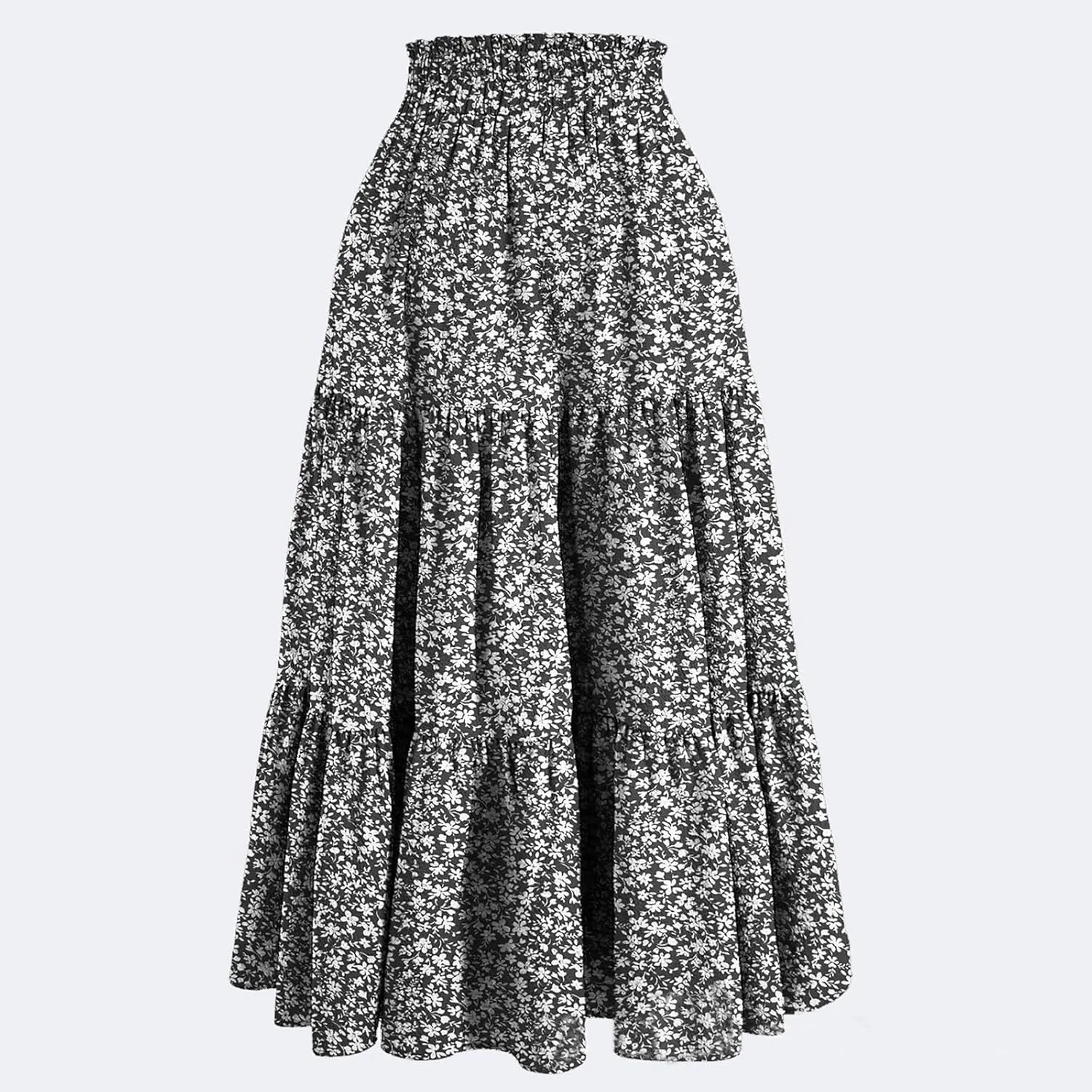 Summer Skirts for Women 2025 Boho Casual Pleated High Waisted Floral Midi Skirt Elastic Tie Knot Flowy A line Skirts