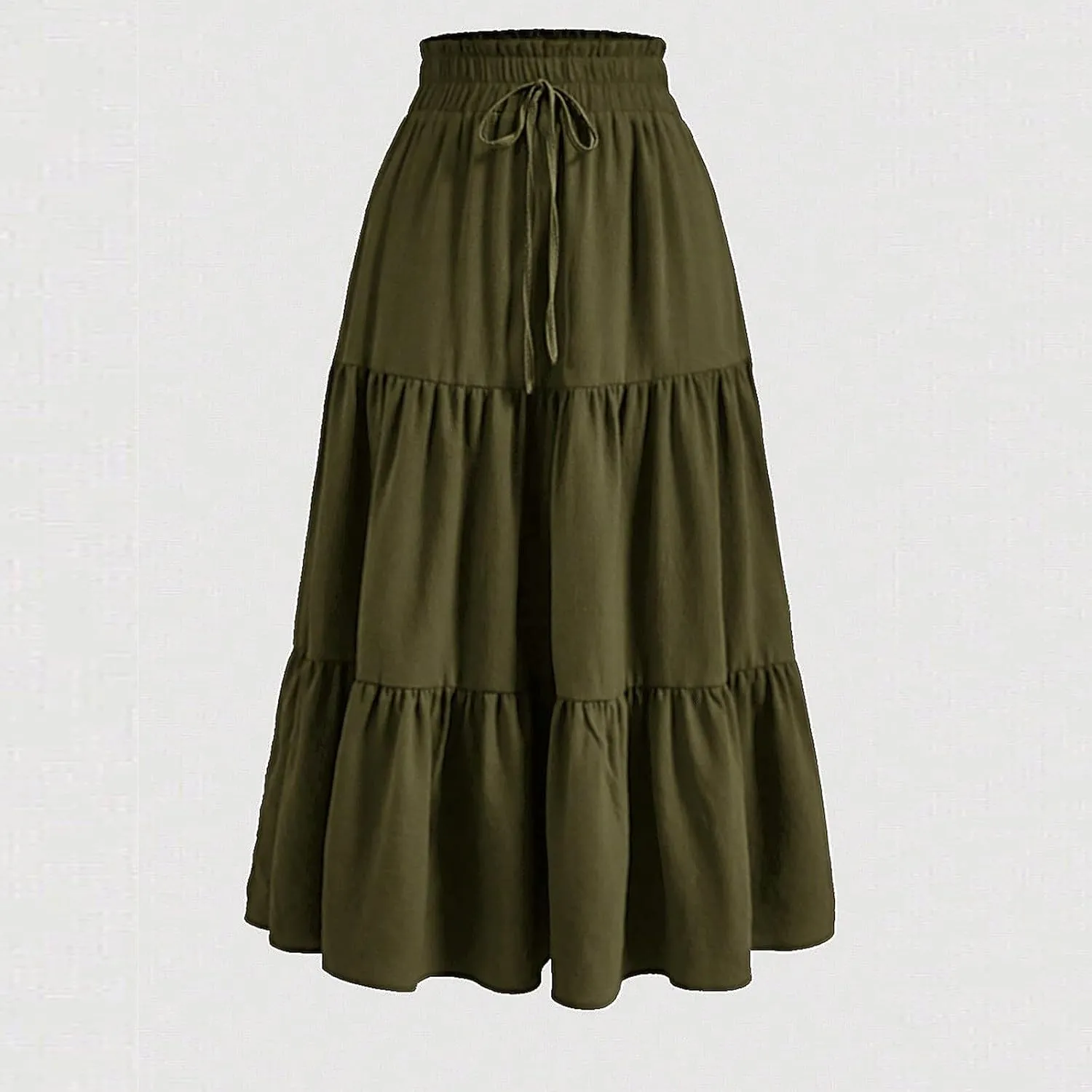 Summer Skirts for Women 2025 Boho Casual Pleated High Waisted Floral Midi Skirt Elastic Tie Knot Flowy A line Skirts