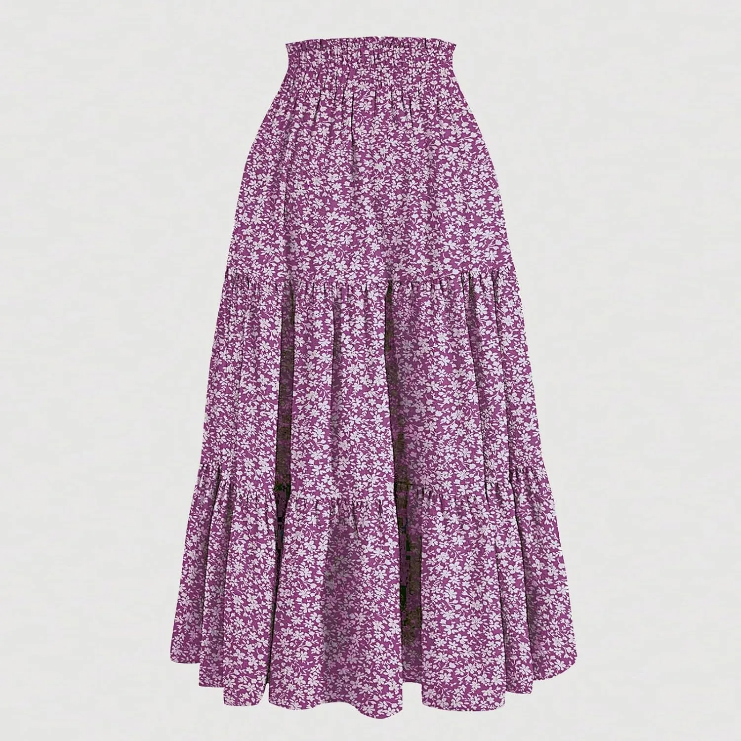 Summer Skirts for Women 2025 Boho Casual Pleated High Waisted Floral Midi Skirt Elastic Tie Knot Flowy A line Skirts