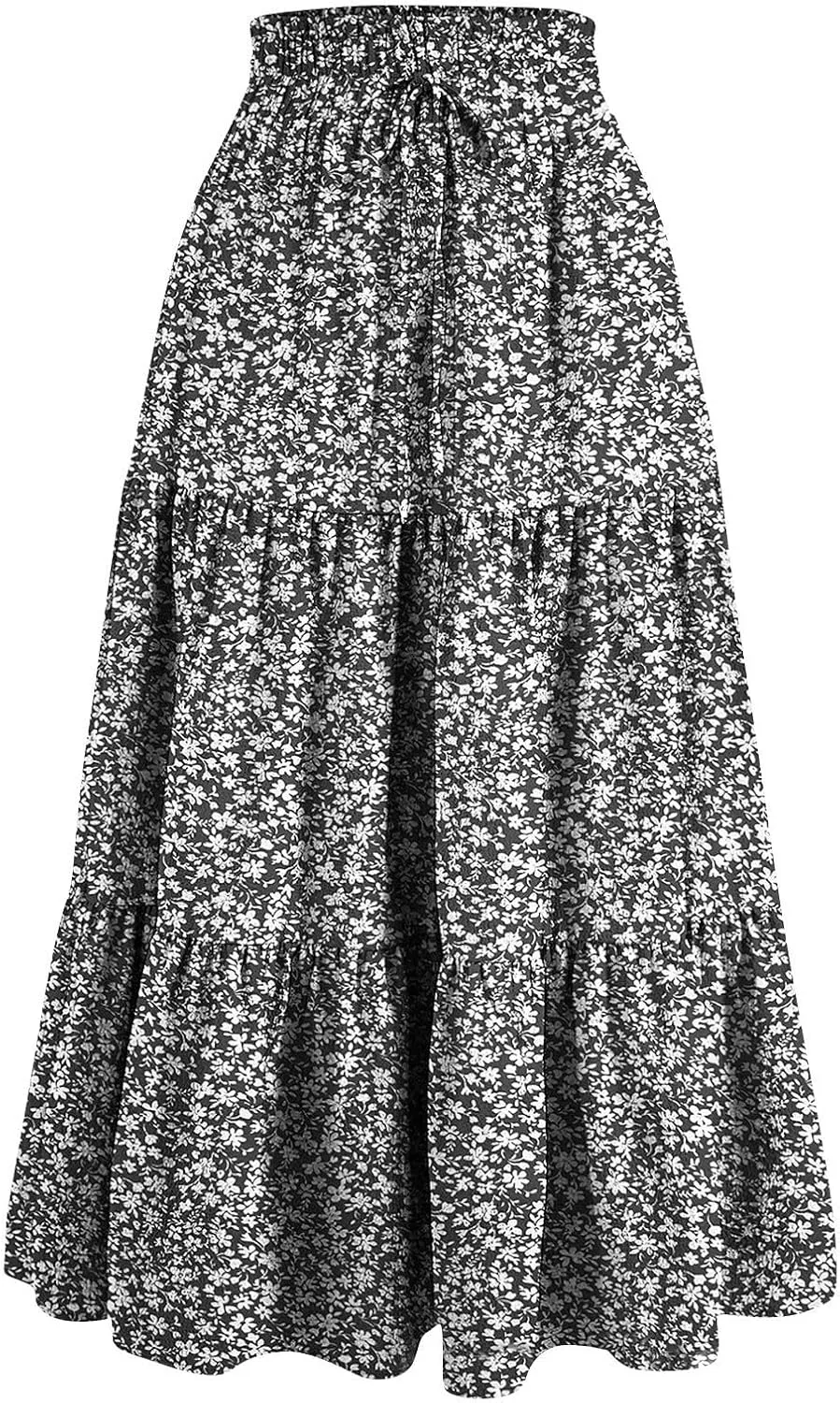 Summer Skirts for Women 2025 Boho Casual Pleated High Waisted Floral Midi Skirt Elastic Tie Knot Flowy A line Skirts