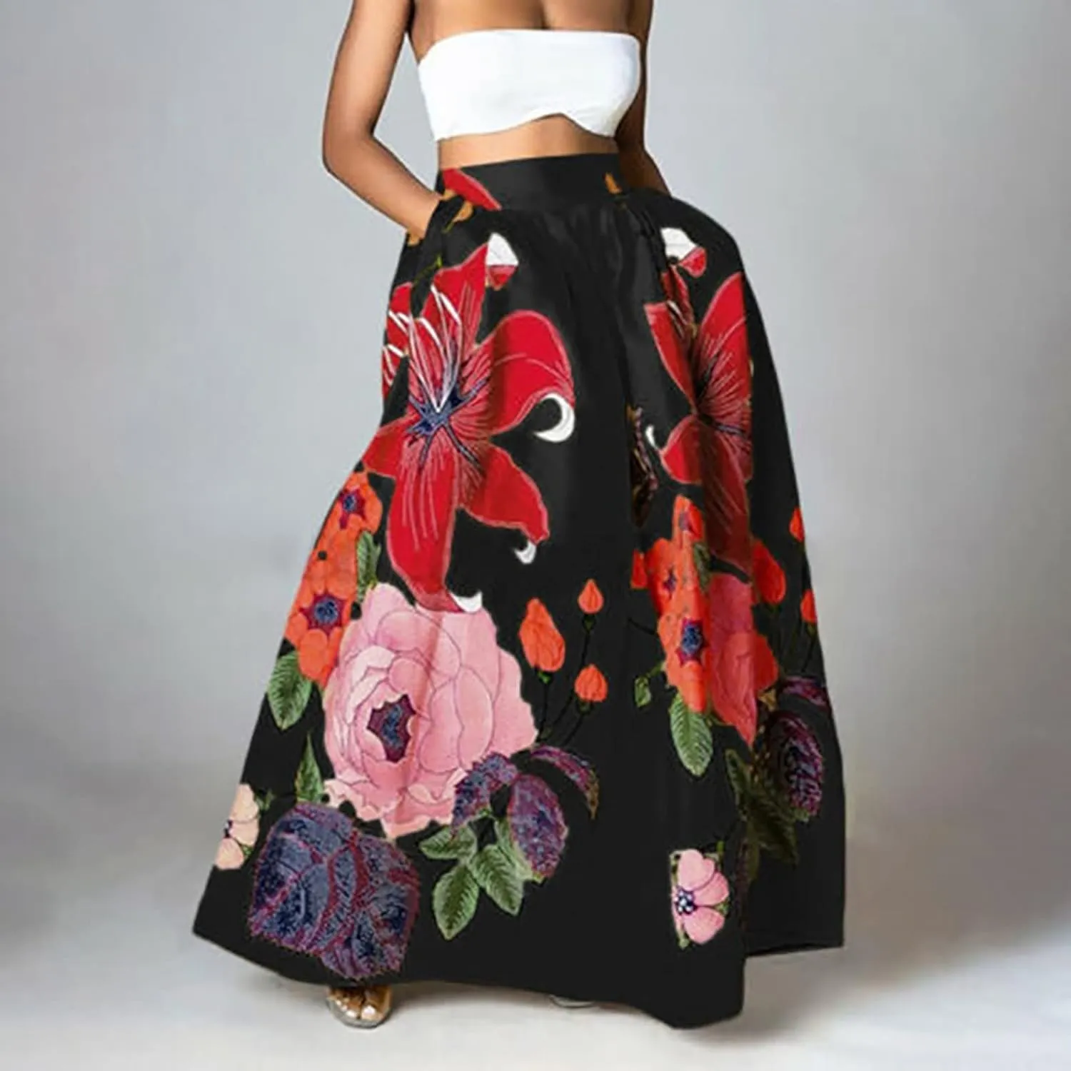 Summer Skirts for Women Flowy High Waisted Skirt Boho Vacation A-Line Swing Long Floral Maxi Floral Skirts