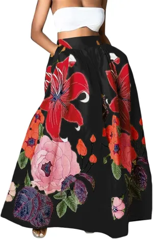 Summer Skirts for Women Flowy High Waisted Skirt Boho Vacation A-Line Swing Long Floral Maxi Floral Skirts