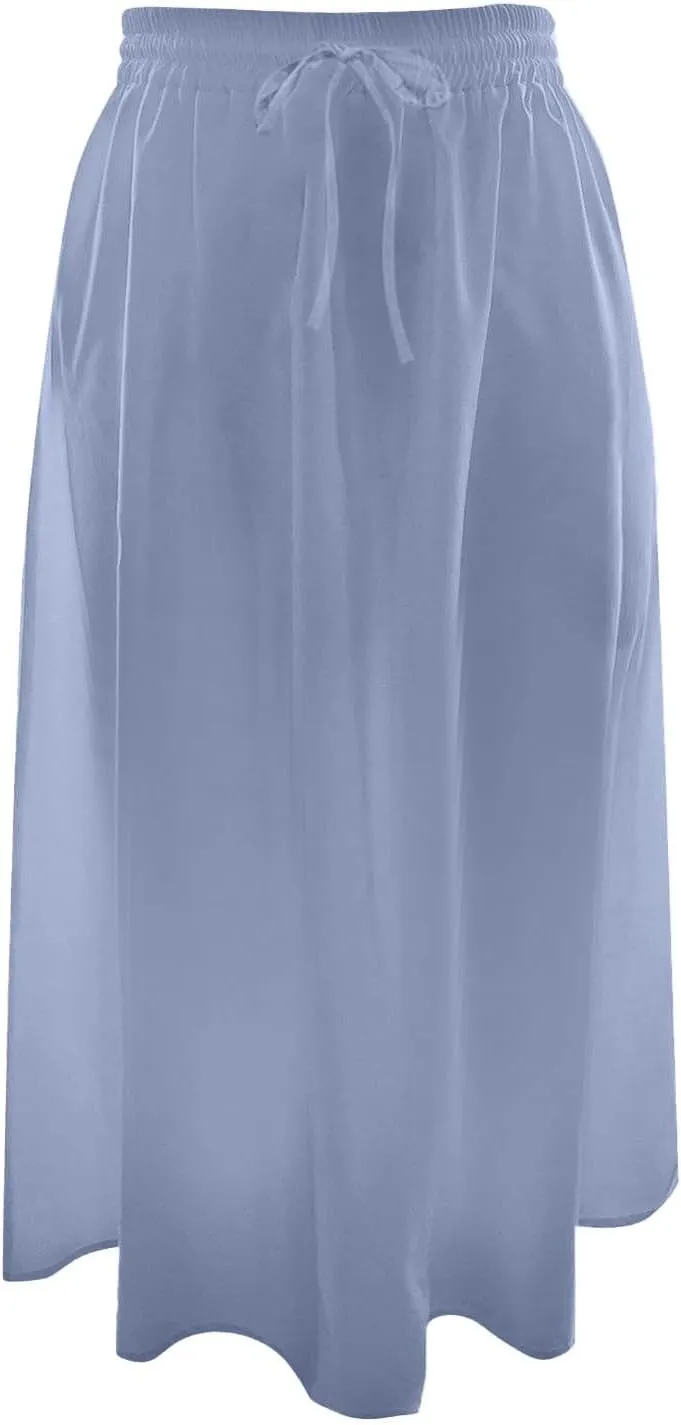 Summer Skirts for Women Midi Length Drawstring Elastic Waisted Flowy Ruffle A-Line Skirt with Pockets