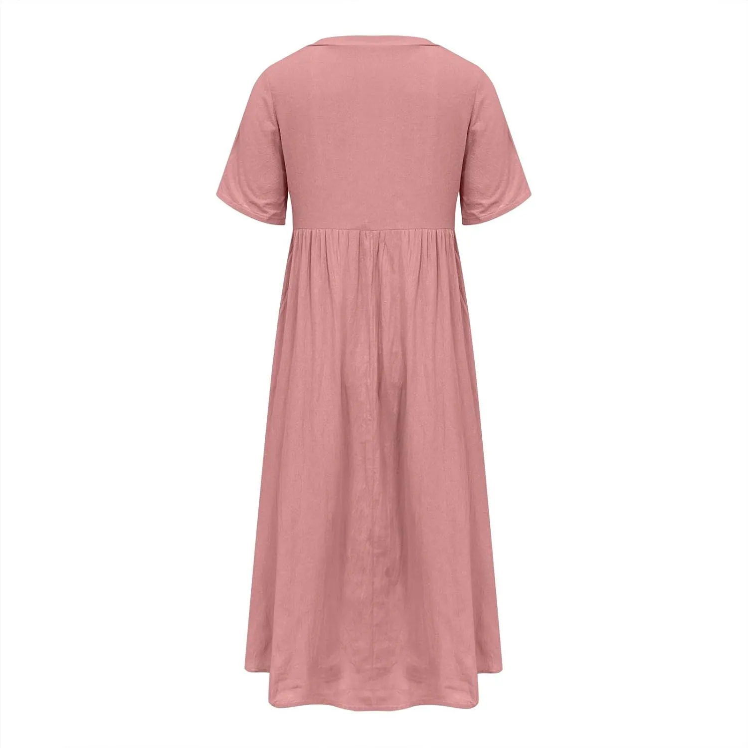 Summer T Shirt Dresses for Women 2024 Trendy V Neck Lace Embroidery Cotton Linen Short Sleeve Flowy Midi Dresses with Pockets