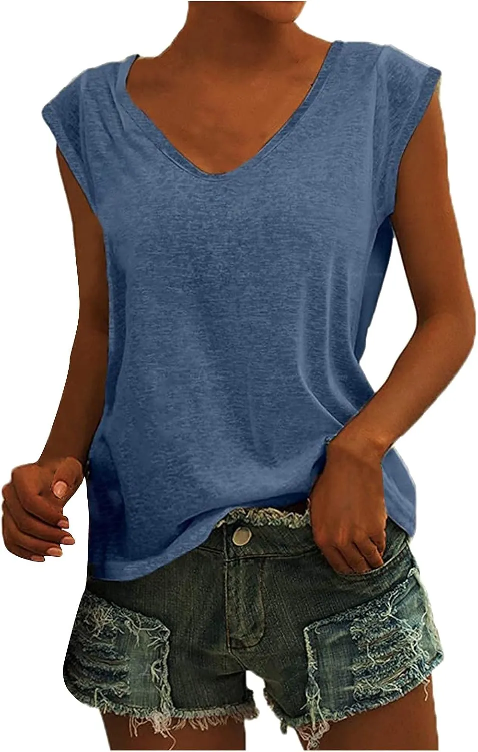 Summer Tops for Women 2023 Trendy Womens' Cap Sleeve Casual Loose Fit Basic Shirts Tank Tops