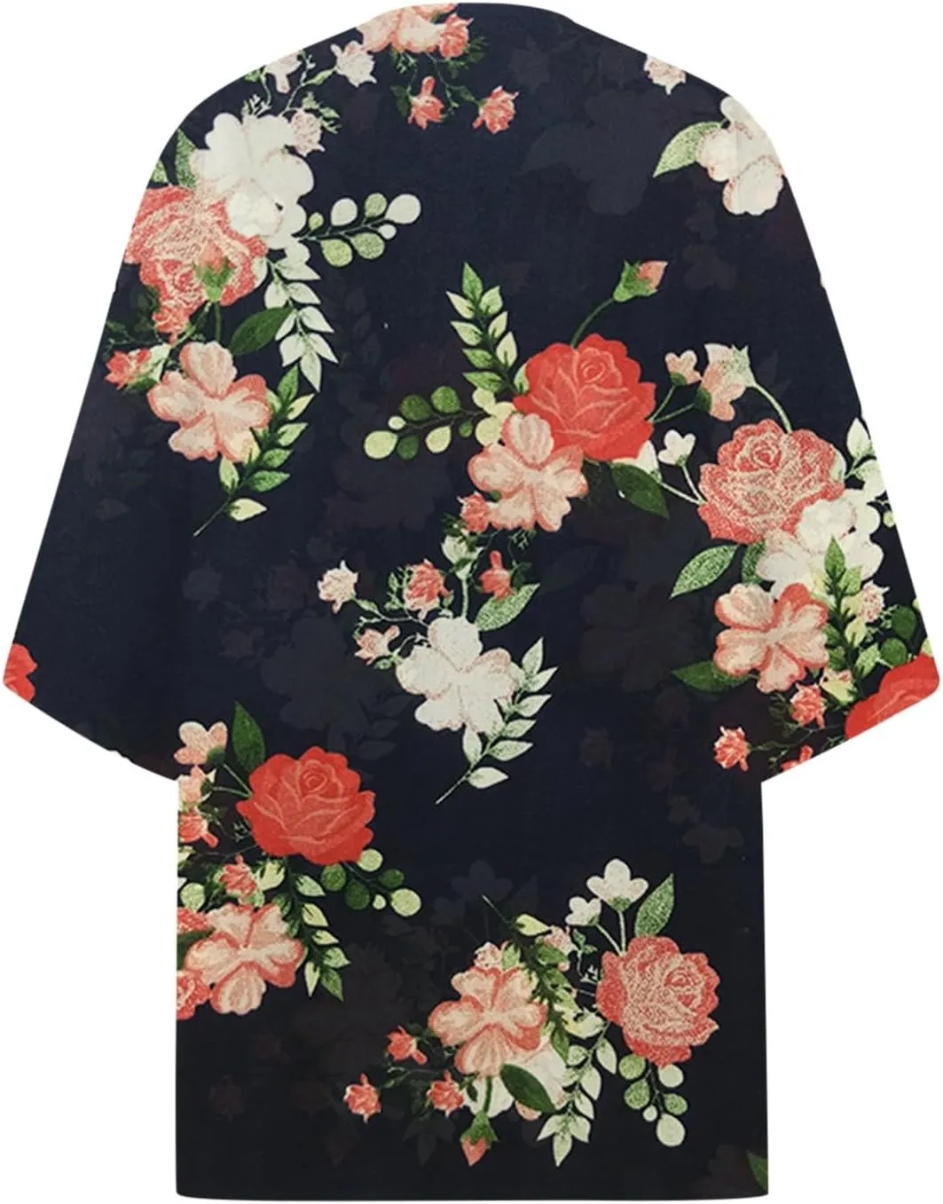 Summer Womens Floral Printed Puff Sleeve Chiffon Kimono Cardigan Loose Cover Up Knitted Cardigan Sweaters for