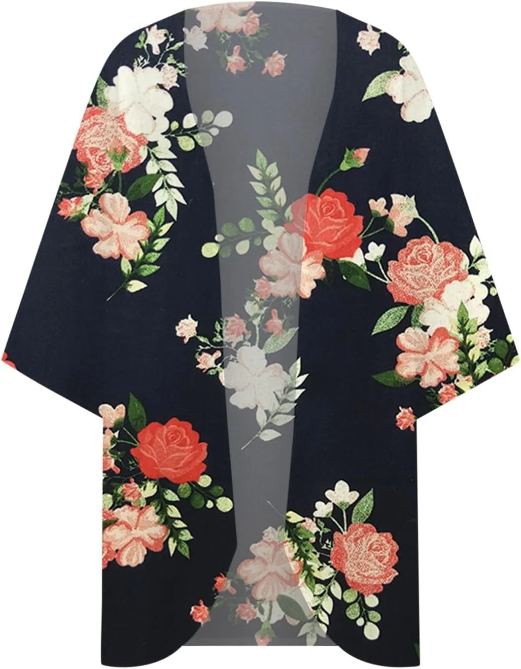 Summer Womens Floral Printed Puff Sleeve Chiffon Kimono Cardigan Loose Cover Up Knitted Cardigan Sweaters for