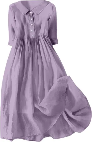 Sun Dresses for Women 2025 Vacation Beach Casual Loose Summer Cover Up V-Neck Dress Button Down Boho Short Sleeve Dresses