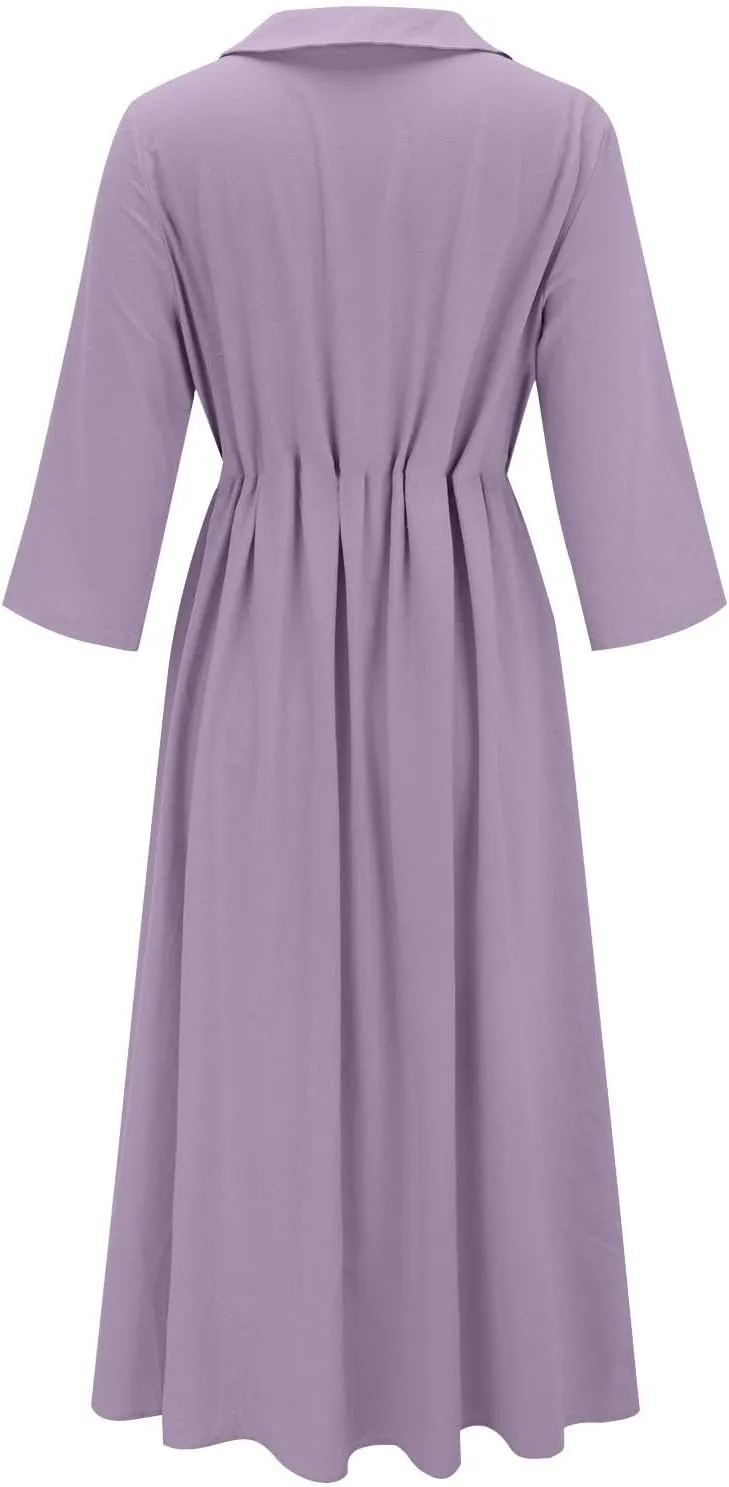 Sun Dresses for Women 2025 Vacation Beach Casual Loose Summer Cover Up V-Neck Dress Button Down Boho Short Sleeve Dresses