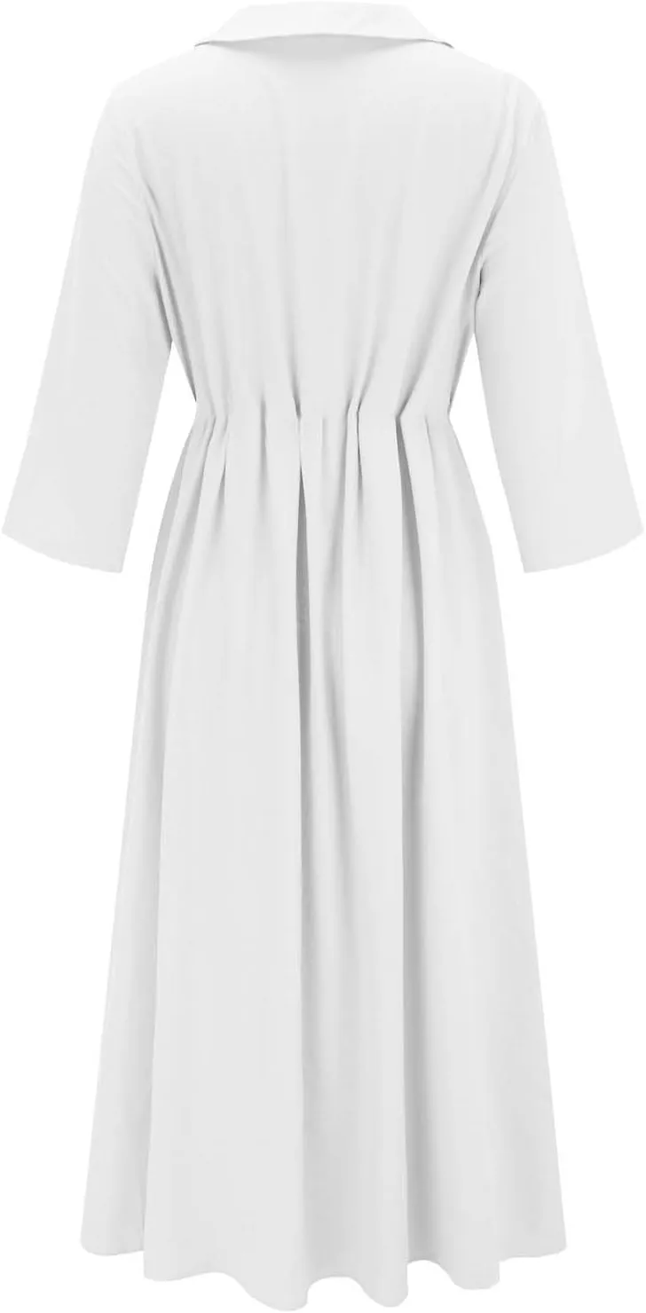 Sun Dresses for Women 2025 Vacation Beach Casual Loose Summer Cover Up V-Neck Dress Button Down Boho Short Sleeve Dresses