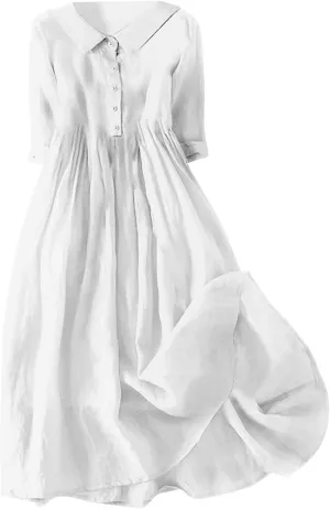 Sun Dresses for Women 2025 Vacation Beach Casual Loose Summer Cover Up V-Neck Dress Button Down Boho Short Sleeve Dresses
