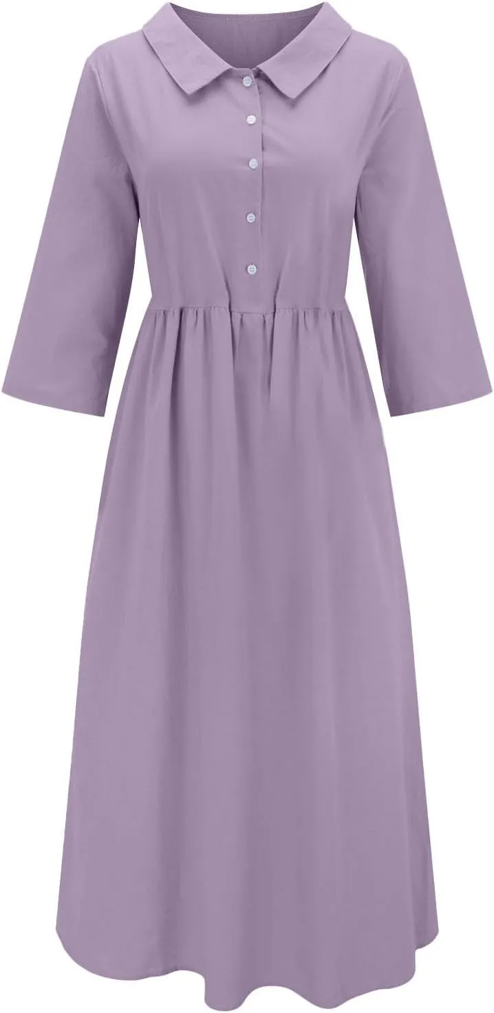Sun Dresses for Women 2025 Vacation Beach Casual Loose Summer Cover Up V-Neck Dress Button Down Boho Short Sleeve Dresses