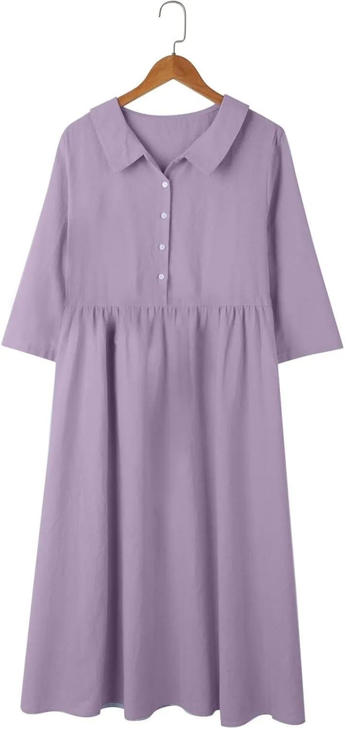 Sun Dresses for Women 2025 Vacation Beach Casual Loose Summer Cover Up V-Neck Dress Button Down Boho Short Sleeve Dresses