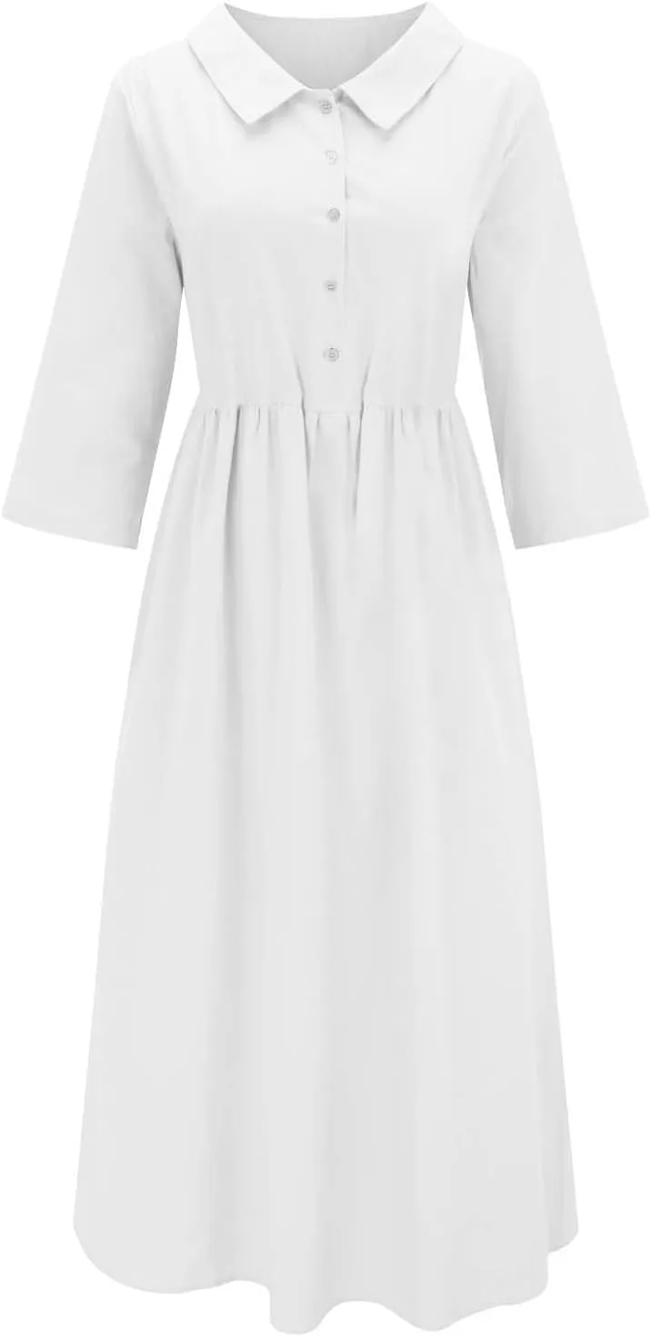 Sun Dresses for Women 2025 Vacation Beach Casual Loose Summer Cover Up V-Neck Dress Button Down Boho Short Sleeve Dresses