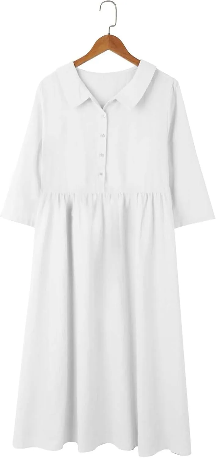 Sun Dresses for Women 2025 Vacation Beach Casual Loose Summer Cover Up V-Neck Dress Button Down Boho Short Sleeve Dresses