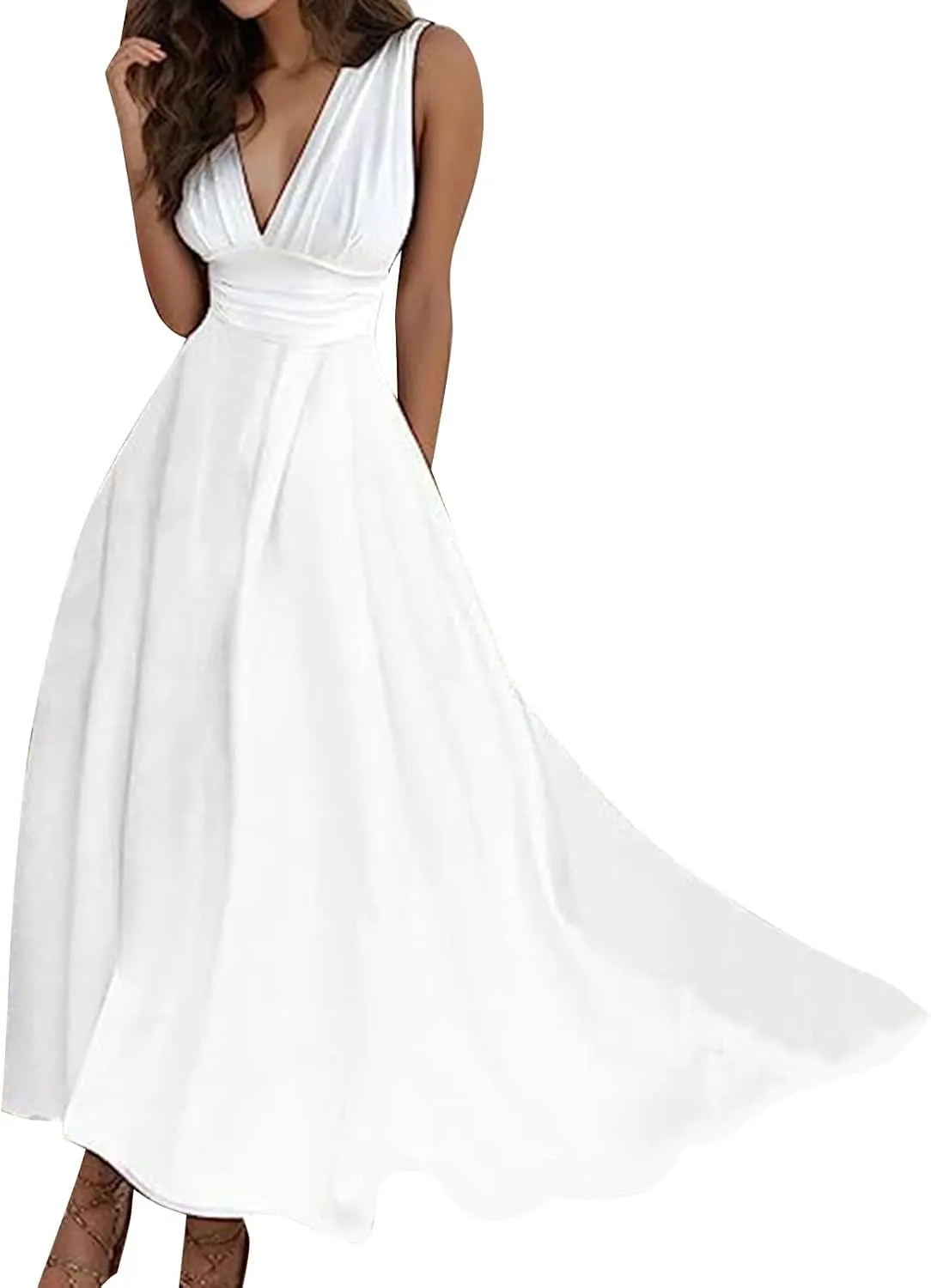 Sundresses for Women Summer Elegant Wrap V Neck Sleeveless Maxi Dress Fancy Floral Printed Flowy Hem Boho Dress