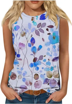 Tank Tops for Women Trendy Colorblock Printed Sleeveless Crew Neck Camisole Casual Trendy Vacation Tunic Shirts 2025