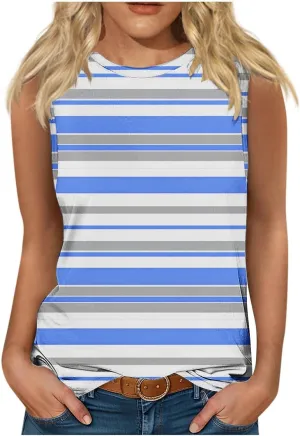 Tank Tops for Women Trendy Colorblock Printed Sleeveless Crew Neck Camisole Casual Trendy Vacation Tunic Shirts 2025