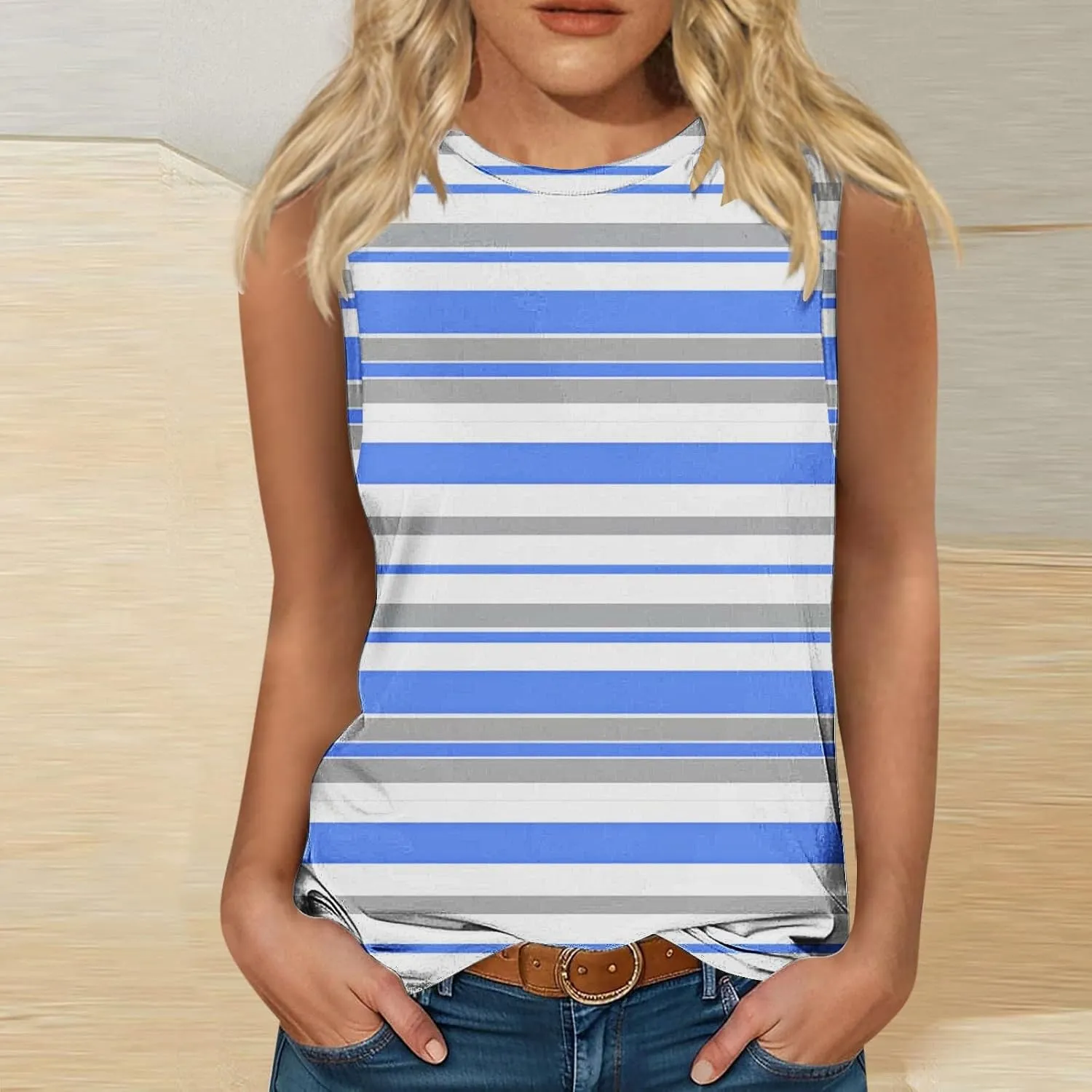 Tank Tops for Women Trendy Colorblock Printed Sleeveless Crew Neck Camisole Casual Trendy Vacation Tunic Shirts 2025