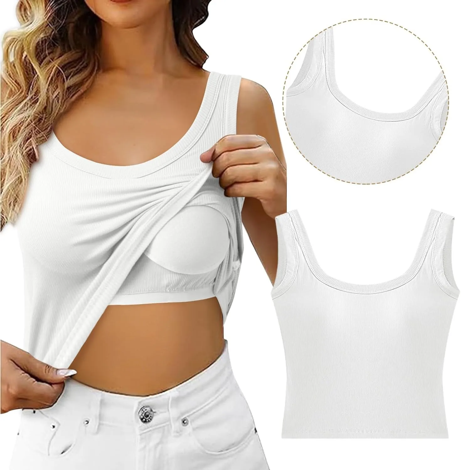 Tank with Built in Bra for Women Seamless Low Back Sleeveless Quick Dry Sports Yoga Camisoles for Women Tank Top Shirts