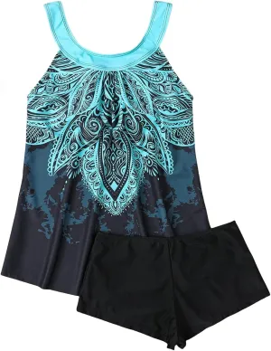 Tankini Swimsuits for Women,2024 Summer Two Piece Bathing Suits Trendy Print Sling Swim Tank Top with Boys Shorts