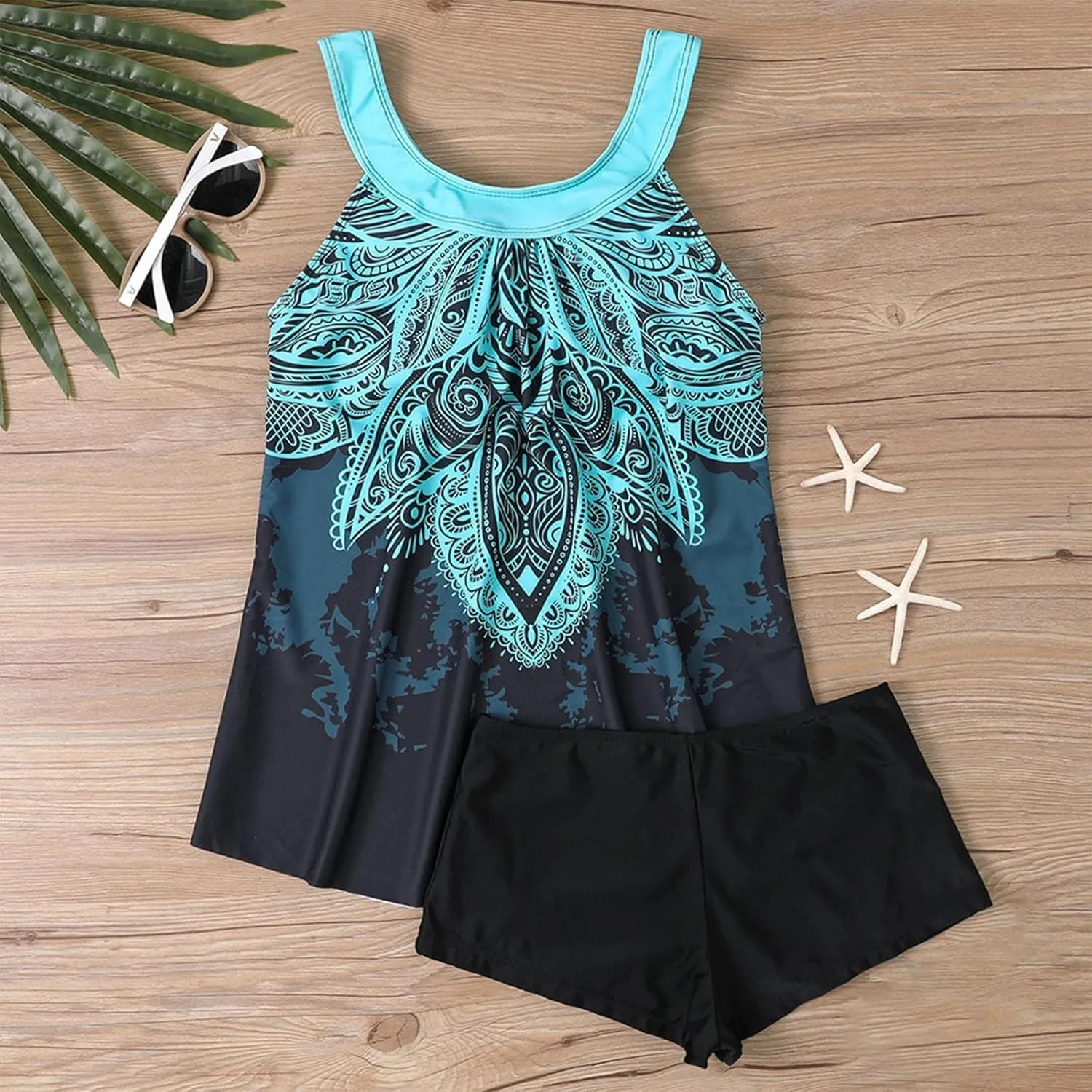 Tankini Swimsuits for Women,2024 Summer Two Piece Bathing Suits Trendy Print Sling Swim Tank Top with Boys Shorts