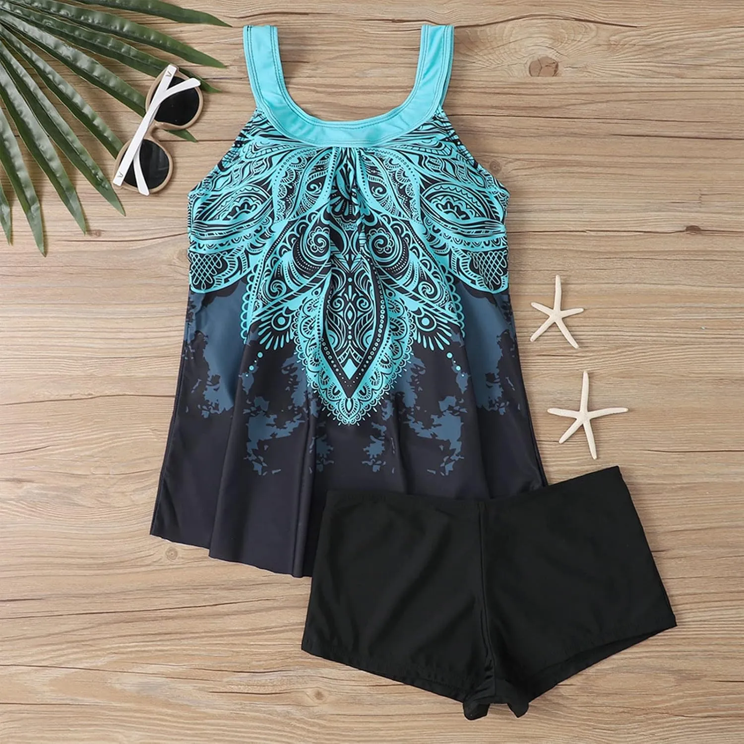 Tankini Swimsuits for Women,2024 Summer Two Piece Bathing Suits Trendy Print Sling Swim Tank Top with Boys Shorts