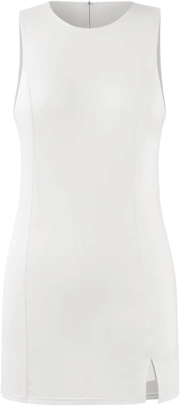 Tennis Dresses for Women with Shorts Athletic Side Slit Golf Dresses Sleeveless Crew Neck Mini Dress with Pockets